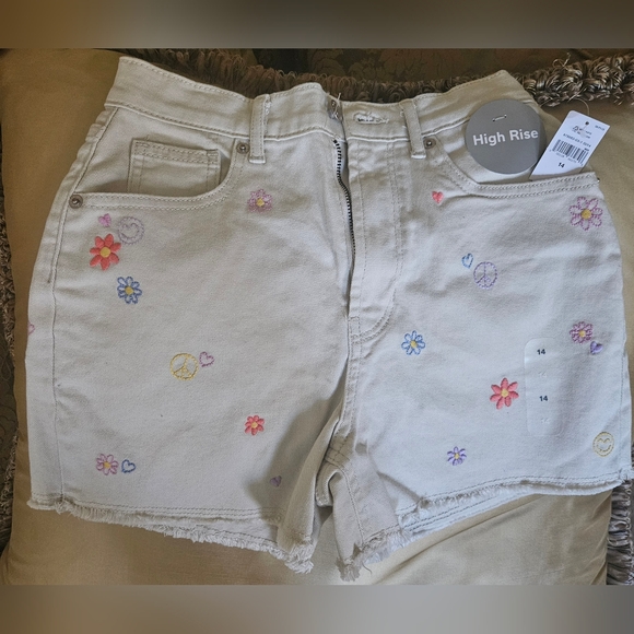 NWT Gap Girls shorts embroidered denim high rise adjustable waist beige - Picture 11 of 11